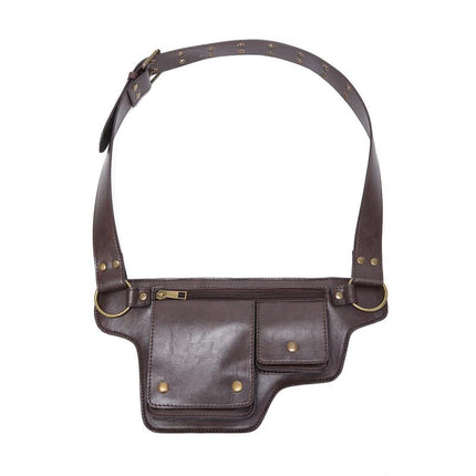 Men's Leather Waist Bag | Outdoor Sports Zipper Adjustable Pack | Durable Multi-Compartment Design | Compact Lightweight Hands-Free Storage | Stylish Travel Accessory