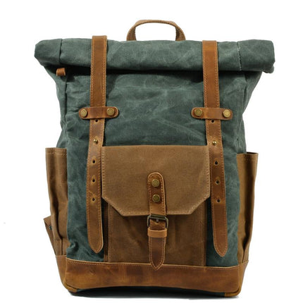 Men's Waterproof Canvas Backpack | Vintage Style | Contrast Design | Multi-Pocket | Weather-Resistant | Urban Outdoor Bag | Comfortable Fit | Durable Straps | Casual Daypack | Ideal for Travel | Men's Adventure Backpack