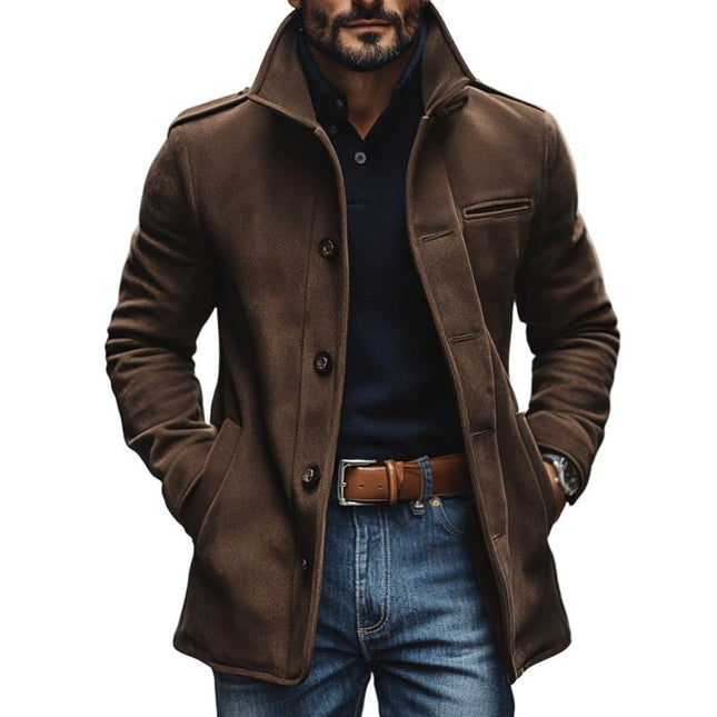 Men's Suede Slim Fit Coat | Single Breasted | Casual Lapel Design | Premium Suede Fabric | Elegant Sophisticated Outerwear | Versatile Style | Tailored Fit | Available in Multiple Sizes | Timeless Appeal