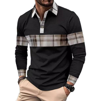 Men's Long Sleeve Waffle Polo Shirt | Casual Colorblock Design | Button-Up Front | Breathable Knit Fabric | Variety of Colors | Available in Sizes S-6XL | Perfect for All Seasons
