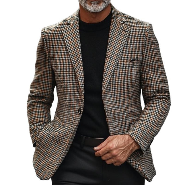 Men's Tailored Wool-Blend Blazer | Vintage Check Pattern | Single Breasted | Notched Lapel | Two-Button Closure | Full-Length Sleeves | Semi-Formal & Casual Outerwear | Classic & Modern Fit