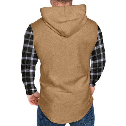 Men's Hoodie | Casual Checkered Color Block | Button-Up Design | Long Sleeve | Soft Cotton Blend | Adjustable Hood | Functional Pockets | Hip-Length | Comfortable Fit | Stylish Layering | Ideal for Fall & Spring