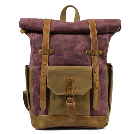 Men's Waterproof Canvas Backpack | Vintage Style | Contrast Design | Multi-Pocket | Weather-Resistant | Urban Outdoor Bag | Comfortable Fit | Durable Straps | Casual Daypack | Ideal for Travel | Men's Adventure Backpack
