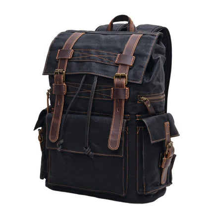 Men's Vintage Backpack | Beeswax Canvas & Leather | Multi-Pocket Design | Outdoor & Urban Use | Water-Resistant | Adjustable Straps | Durable & Stylish