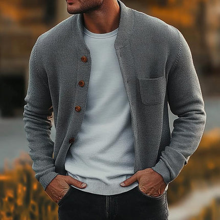 Men's Vintage-Inspired Crew Neck Cardigan | Knitted Sweater with Chest Pocket | Premium Soft Knit | Timeless Design for Versatile Wear | Ideal for Layering | Easy Care | Classic Men's Outerwear