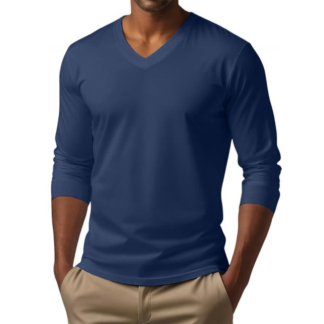 Men's Slim Fit V-Neck Long Sleeve T-Shirt | Cotton Blend | Casual Tee | Comfortable Stretch | Versatile Styling | Easy Maintenance | Ideal for Layering | Contemporary Design | Stylish Attire