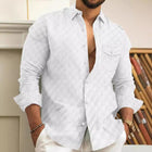 Men's Casual Dress Shirt | Solid Plaid Pattern | Long Sleeve | Lapel Collar | Chest Pocket | Cotton Linen Blend | Versatile Regular Fit | Buttoned Cuffs | Suitable for Spring and Autumn | Classic Style