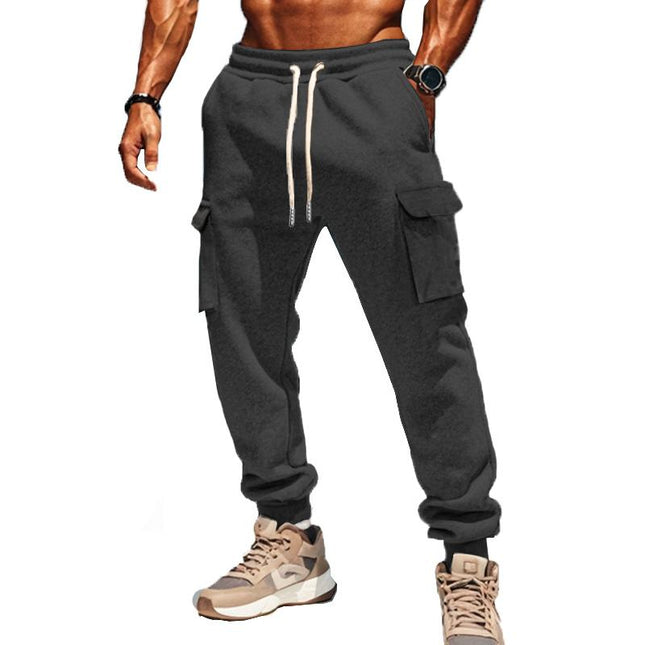 Men's Plush Elastic Waist Sports Pants | Solid Color | Multi-pocket Design | Comfort & Functionality | Sizes Small to XXXL | Versatile Activewear | Soft & Cozy Fabric