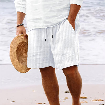 Men's Striped Cotton Blend Beach Shorts | Drawstring Waist | Breathable Fabric | Lightweight Summer Shorts | Casual Outings | Side Pockets | Versatile Easy Care | Timeless Nautical Style