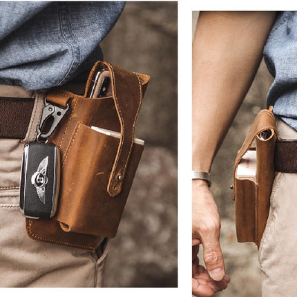 Men's Retro Casual Waist Bag | Premium Leather | Cell Phone Pocket | Adjustable Strap | Multiple Compartments | Compact & Lightweight | Vintage Style | Secure Closure | Hands-Free Convenience