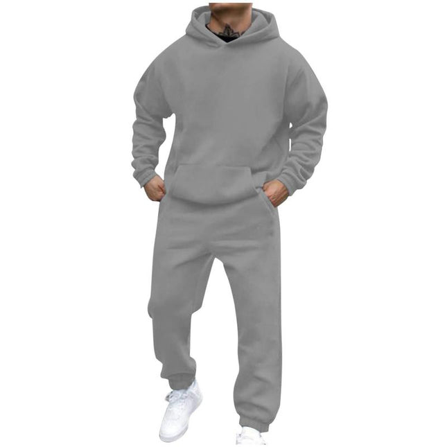 Men's Fleece Hoodie Sweatpants Set | Loose Fit Long Sleeve Pullover | Casual Wear | Breathable Fabric | Adjustable Drawstring Hood | Kangaroo Pocket | Elastic Waistband | Side Pockets | Ribbed Cuffs | Versatile Comfort
