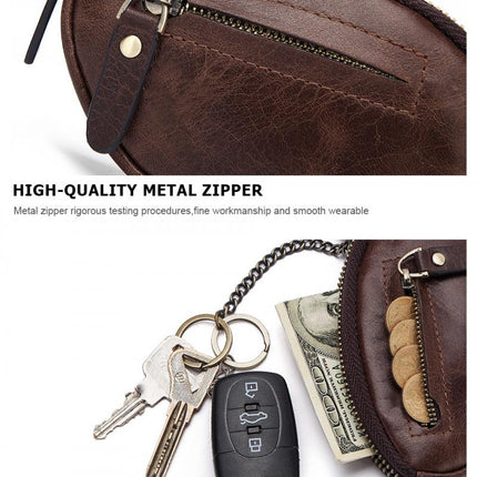 Men's Cowhide Leather Wallet | Zipper Closure | Key Compartment | Compact Design | Premium Quality | Multi-Functional Slots | Soft Lining | Sturdy Key Holder | Durable & Stylish | Perfect Gift