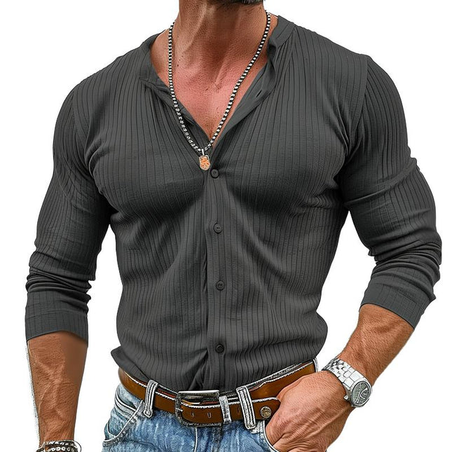 Men's Long Sleeve Shirt | Solid Color Striped Design | Round Neck | Comfortable Fit | Soft Breathable Fabric | Sizes S-XXXL | Stylish Casual Wear