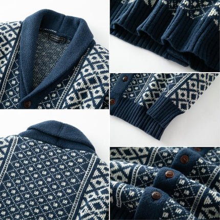 Men's Cardigan | Vintage Jacquard Shawl Collar | Single Breasted Knit | Elegant Outerwear | Cozy Layer | Classic Style