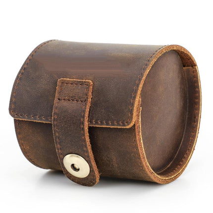 Men's Portable Watch Storage Bag | Classic Vintage Cowhide Leather | Secure Watch Compartments | Travel-Friendly Design | Soft Anti-Scratch Interior | Durable Zipper Closure | Perfect for Collectors & Travelers