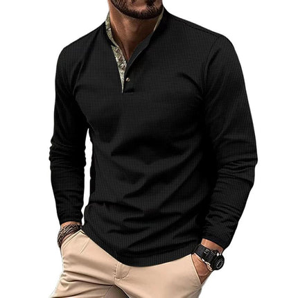 Men's Long Sleeve Waffle Knit T-Shirt | Colorblock Design | Crew Neck | Casual Fashion Layering Top | Durable Breathable Fabric | Regular Fit | Ideal for Fall Winter Spring | Versatile Style