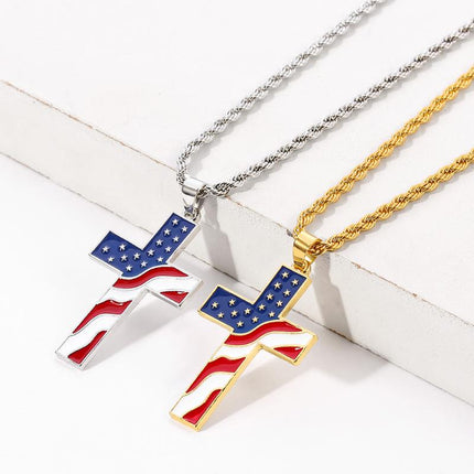 Vintage American Flag Necklace | Patriotic Jewelry | Cross Pendant | Casual Style | Unisex Fashion Accessory