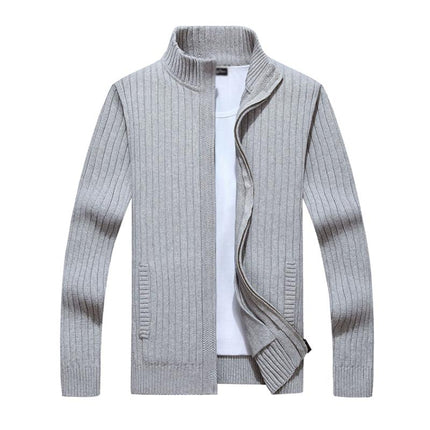 Men's Slim Fit Knit Cardigan | Stand Collar | Zipper Front | Casual Layering | Ribbed Cuffs & Hem | Breathable Fabric | Versatile Styling | With Pockets | Lightweight & Durable | Modern Minimalist Design