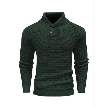 Men's Jacquard Knit Sweater | Regular Fit | Lapel Collar | Long Sleeve | Button Front | Casual Outerwear | Fall Winter | Cotton Blend | Patterned Design | Versatile Layering | Warm Apparel