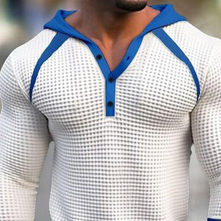 Men's Colorblock Waffle Knit Hooded Sweatshirt | Raglan Sleeves | Casual Regular Fit | Warm & Stylish | Ideal for Lounging & Workouts | Machine Washable