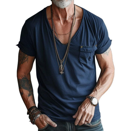 Men's V Neck Short Sleeve T-Shirt | Cotton Casual Top with Cargo Breast Pocket | Comfortable Regular Fit | Soft & Breathable | Versatile for Everyday Wear