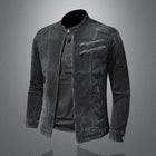 Men's Denim Biker Jacket | Vintage Washed | Classic Style | Snap Button Stand Collar | Full-Length Sleeves | Buttoned Cuffs | Multiple Pockets | Durable & Breathable Fabric | Casual Outerwear
