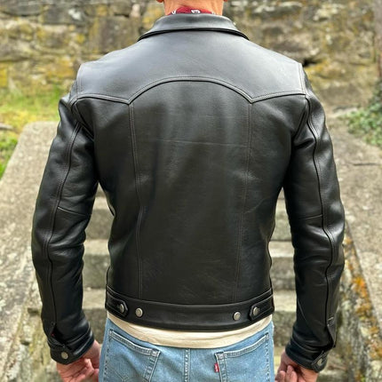 Men's Vintage Leather Jacket | Classic Lapel Collar | Single Breasted | Chest Pocket | Casual Outerwear | Durable Long Sleeve | Soft High-Quality Leather | Stylish for Cooler Weather | Versatile Fit