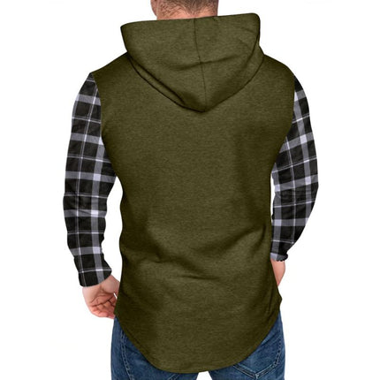 Men's Hoodie | Casual Checkered Color Block | Button-Up Design | Long Sleeve | Soft Cotton Blend | Adjustable Hood | Functional Pockets | Hip-Length | Comfortable Fit | Stylish Layering | Ideal for Fall & Spring