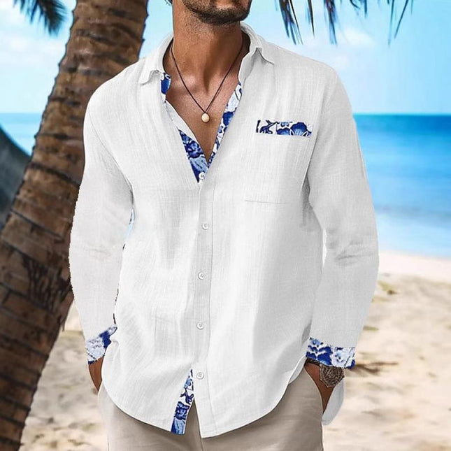 Men's Long Sleeve Shirt | Printed Decor | Lapel Collar | Casual & Semi-Formal Wear | Buttoned Cuffs | Breathable Fabric | Regular Fit | Versatile Styling | Multiple Sizes | Unique Design