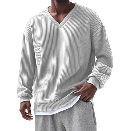 Men's V-Neck Striped Long Sleeve T-Shirt | Casual Loose Fit | Premium Cotton Blend | Comfortable Lightweight | Durable Construction | Relaxed Everyday Style | Breathable Fabric | Versatile Layering