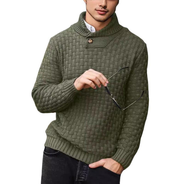 Men's Jacquard Knit Sweater | Regular Fit | Lapel Collar | Long Sleeve | Button Front | Casual Outerwear | Fall Winter | Cotton Blend | Patterned Design | Versatile Layering | Warm Apparel