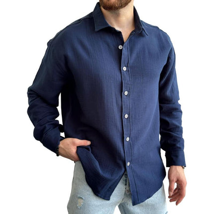 Men's Long Sleeve Dress Shirt | Solid Color | Lapel Collar | Regular Fit | Breathable Cotton Blend | Button-Down Closure | Smart Casual Wear | Versatile Styling | Suitable for All Seasons
