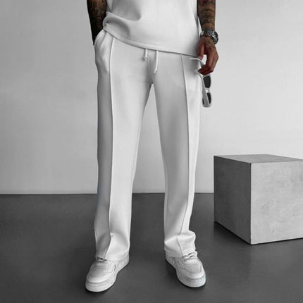 Men's Straight Fit Elastic Waist Pants | Solid Color | Casual Style | Soft Breathable Fabric | Comfortable Everyday Wear | Versatile Design | Side Pockets | Durable Material