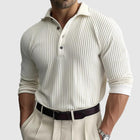 Men's Polo Shirt | Solid Color with Striped Lapel | Long Sleeve | High-Quality Cotton Blend | Regular Fit | Comfort & Style | Casual & Versatile | Perfect for Outings & Dates