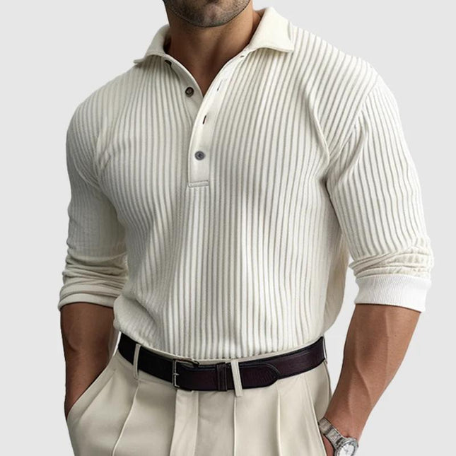 Men's Polo Shirt | Solid Color with Striped Lapel | Long Sleeve | High-Quality Cotton Blend | Regular Fit | Comfort & Style | Casual & Versatile | Perfect for Outings & Dates