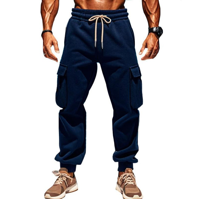 Men's Plush Elastic Waist Sports Pants | Solid Color | Multi-pocket Design | Comfort & Functionality | Sizes Small to XXXL | Versatile Activewear | Soft & Cozy Fabric