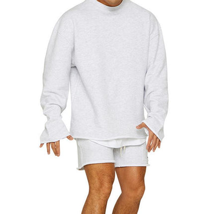 Men's Loose Fit Sweatshirt Shorts Set | Cotton Blend | Roll Hem Neck Cuffs | Pullover | Mid Waist | Long Sleeve | Round Neck | Casual Streetwear | Fall Winter Spring | M-2XL