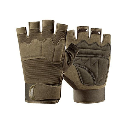 Breathable Half-Finger Tactical Gloves | Nylon Cotton Microfiber | Non-Slip Outdoor Sports | Cycling Hiking Skiing | Sand Army Green Black Camouflage | Knuckle Palm Protection | Hook and Loop Fastener