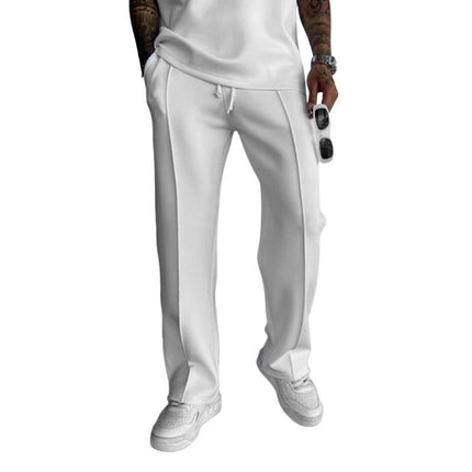 Men's Straight Fit Elastic Waist Pants | Solid Color | Casual Style | Soft Breathable Fabric | Comfortable Everyday Wear | Versatile Design | Side Pockets | Durable Material