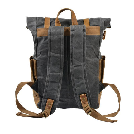 Men's Waterproof Canvas Backpack | Vintage Style | Contrast Design | Multi-Pocket | Weather-Resistant | Urban Outdoor Bag | Comfortable Fit | Durable Straps | Casual Daypack | Ideal for Travel | Men's Adventure Backpack