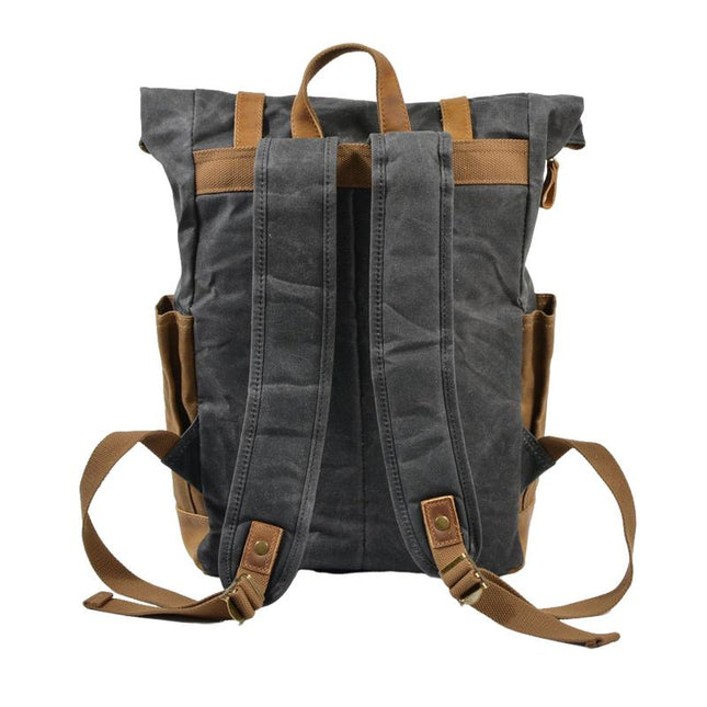 Men's Waterproof Canvas Backpack | Vintage Style | Contrast Design | Multi-Pocket | Weather-Resistant | Urban Outdoor Bag | Comfortable Fit | Durable Straps | Casual Daypack | Ideal for Travel | Men's Adventure Backpack