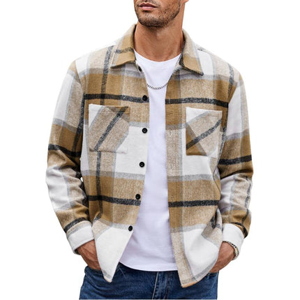 Men's Relaxed Fit Flannel Shirt | Vintage Check Pattern | Lapel Collar | Long Sleeve | Warm & Soft | Earthy Tones | Casual & Versatile | For Layering | Ideal for Fall & Winter |