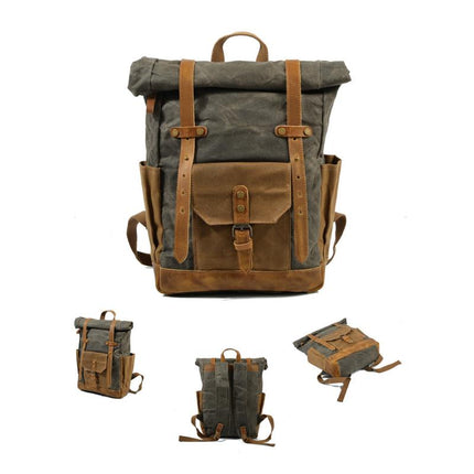 Men's Waterproof Canvas Backpack | Vintage Style | Contrast Design | Multi-Pocket | Weather-Resistant | Urban Outdoor Bag | Comfortable Fit | Durable Straps | Casual Daypack | Ideal for Travel | Men's Adventure Backpack