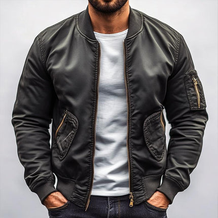 Men's Solid Color Baseball Jacket | Multi-pocket Zipper Coat | Classic Collar | Long Sleeve | Ribbed Cuffs | Breathable Fabric | S to 3XL Sizes | Durable Outerwear for Casual Wear