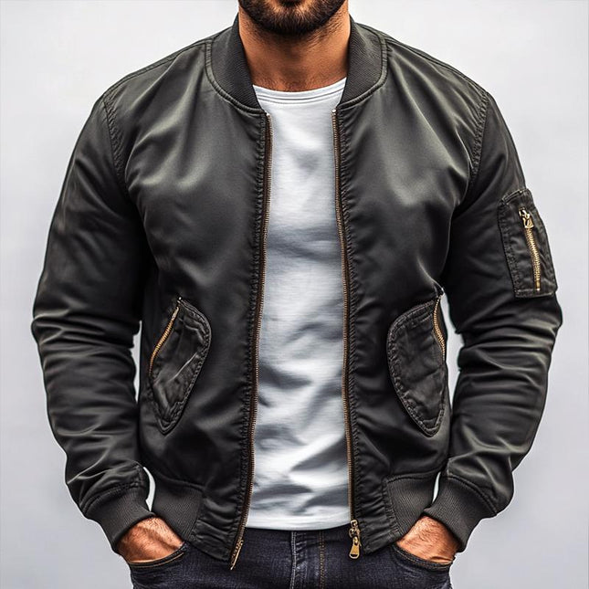 Men's Solid Color Baseball Jacket | Multi-pocket Zipper Coat | Classic Collar | Long Sleeve | Ribbed Cuffs | Breathable Fabric | S to 3XL Sizes | Durable Outerwear for Casual Wear
