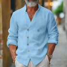 Men's Premium Cotton Linen Shirt | Stand Collar | Double Breasted | Long Sleeve | Breathable Durable Fabric | Sustainable Sourced | Comfortable Fit | Versatile Casual to Semi-Formal Wear
