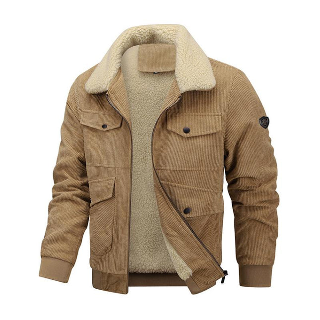 Men's Jacket | Casual Lapel Corduroy | Thickened Lambswool Lining | Multi-Pocket Zipper | Warm & Durable Outerwear | Classic Style | Versatile & Wind-Resistant | Ideal for Cold Weather