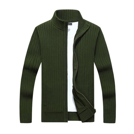 Men's Slim Fit Knit Cardigan | Stand Collar | Zipper Front | Casual Layering | Ribbed Cuffs & Hem | Breathable Fabric | Versatile Styling | With Pockets | Lightweight & Durable | Modern Minimalist Design
