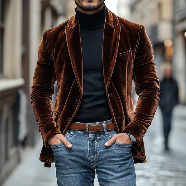Men's Velvet Blazer | Vintage Peaked Lapel | Single Breasted | Tailored Slim Fit | Luxury Velvet Fabric | Formal Evening Jacket | Ideal for Weddings & Special Occasions | Rich Colors: Navy, Burgundy, Black