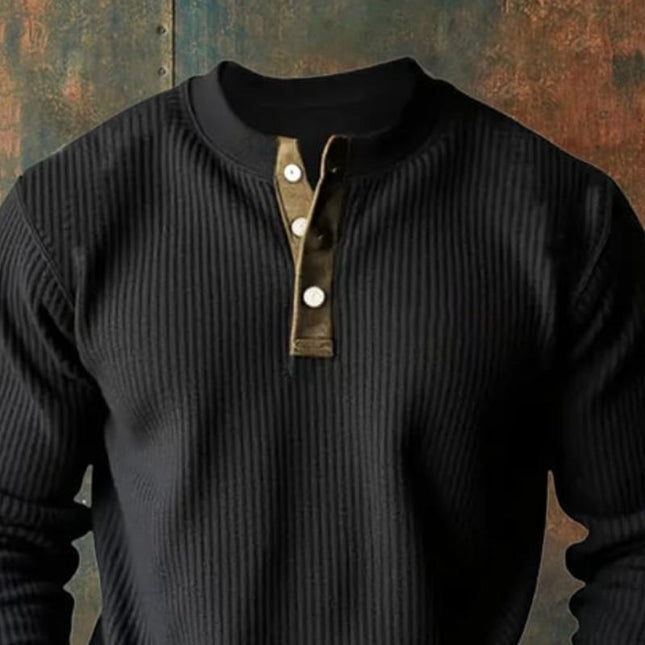 Men's Colorblock Henley Sweatshirt | Long Sleeve | Casual Regular Fit | Cotton-Polyester Blend | Fall Winter Layering | Button Placket | Ribbed Cuffs | Versatile Everyday Wear | Standard Length